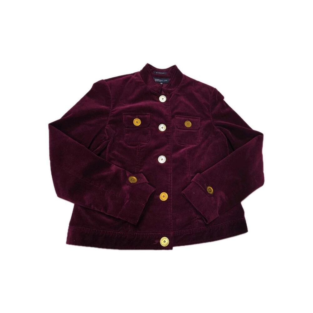 JONES NEW YORK Burgundy Cotton Stretch Velour Stand Up Collar Jacket Size PM